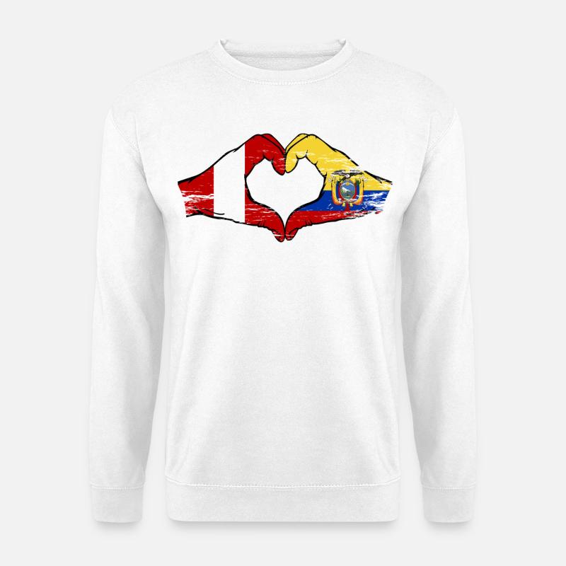 Peru Ecuador Flaggen Herz used - Unisex Pullover - Weiß