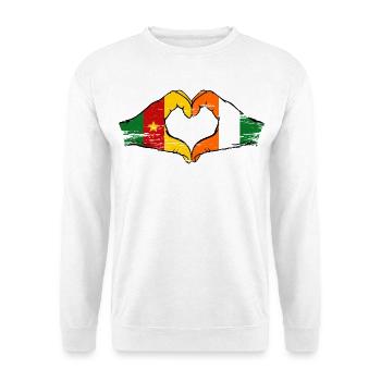 Kamerun Elfenbeinküste Flagge Herz used - Unisex Pullover - Weiß - Vorne