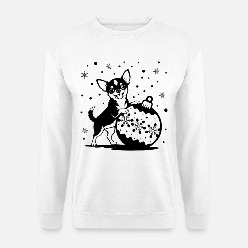 Fröhlicher Chihuahua mit Weihnachtskugel - Unisex Pullover - Weiß