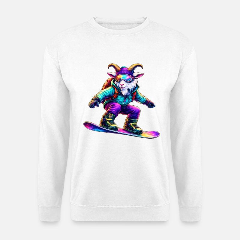 Neon-Snowboard-Ziegen-Wintersporttier - Unisex Pullover - Weiß