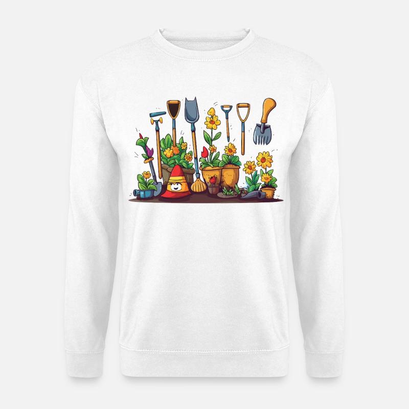 Gartenwerkzeug Blüten Szene - Unisex Pullover - Weiß