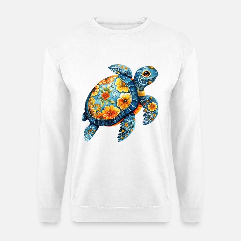 Florale Schildkröte  - Unisex Pullover - Weiß