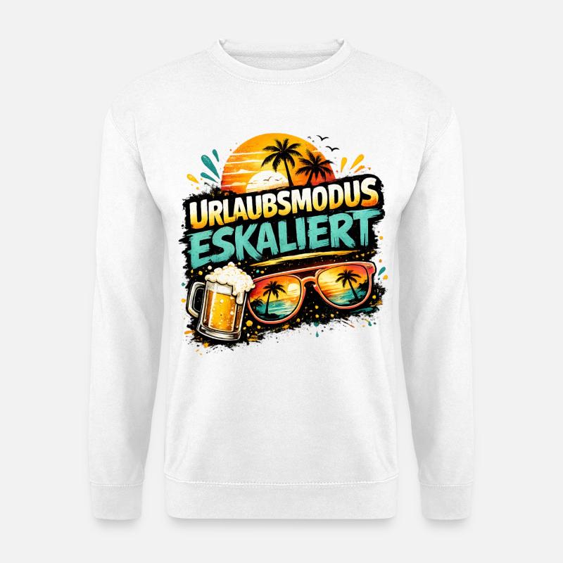 Urlaubsmodus eskaliert Palmen und Bier - Unisex Pullover - Weiß