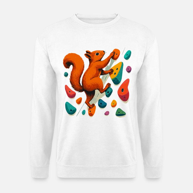 Eichhörnchen am Fels: Motivation & Boulder-Art - Unisex Pullover - Weiß