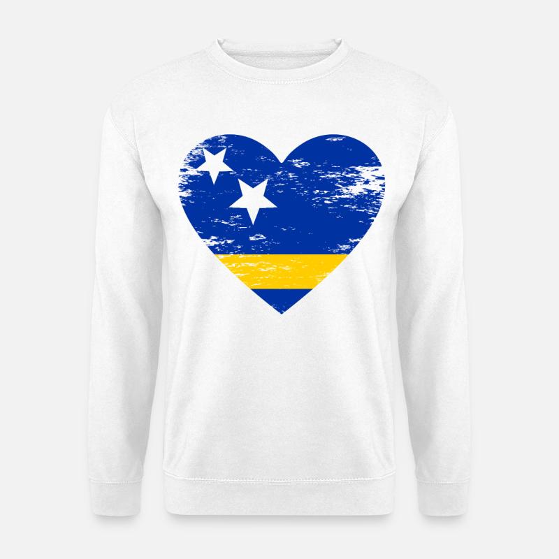 Curaçao_Flagge_Herz_used - Unisex Pullover - Weiß