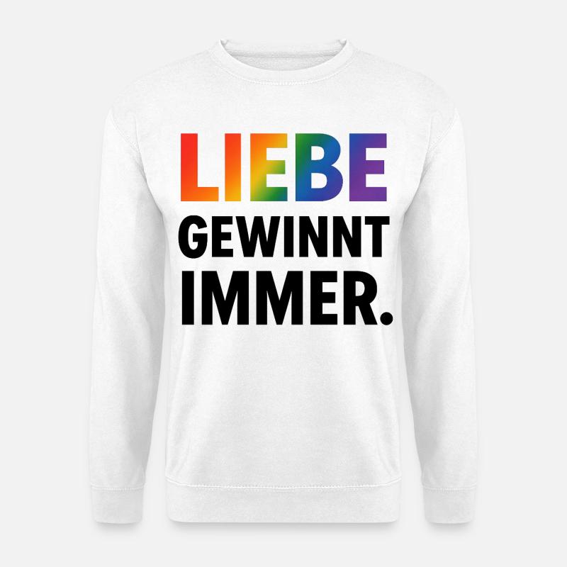 Regenbogen Spruch Liebe Gewinnt Immer - Unisex Pullover - Weiß