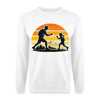 Papa Kind Wanderabenteuer bei Sonnenuntergang  - Unisex Pullover - Weiß - Vorne