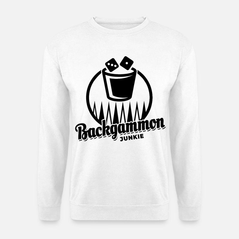Backgammon Junkie | Brettspiel | Geschenk - Unisex Pullover - Weiß