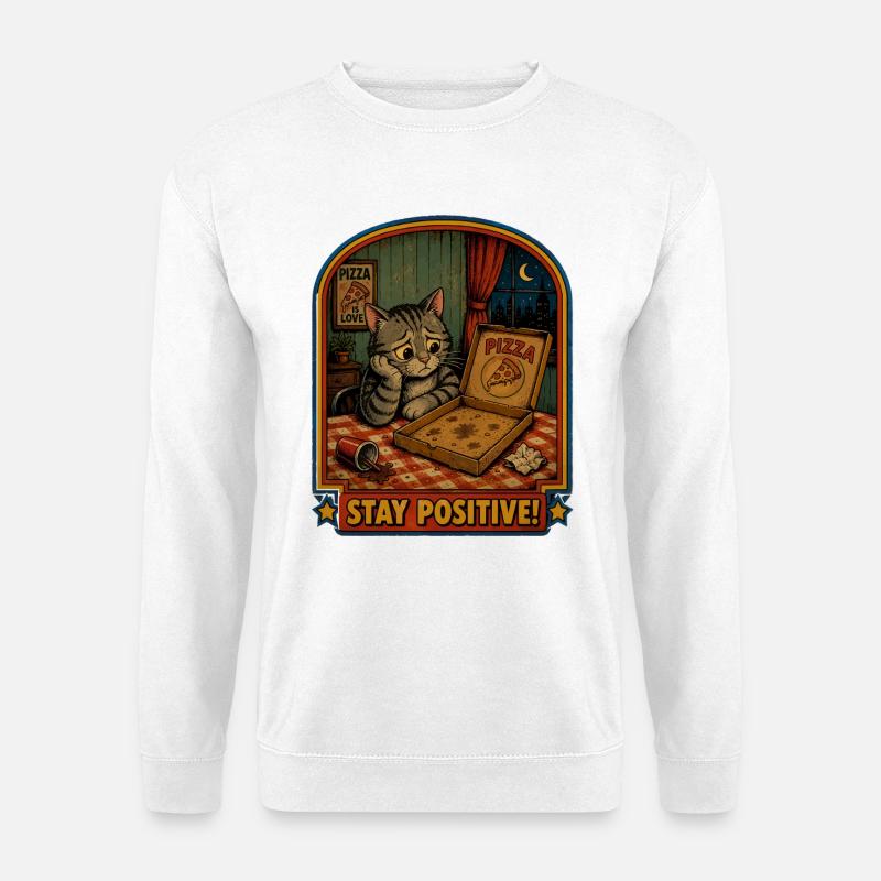 Pizza Abend Katze Stay Positive - Unisex Pullover - Weiß