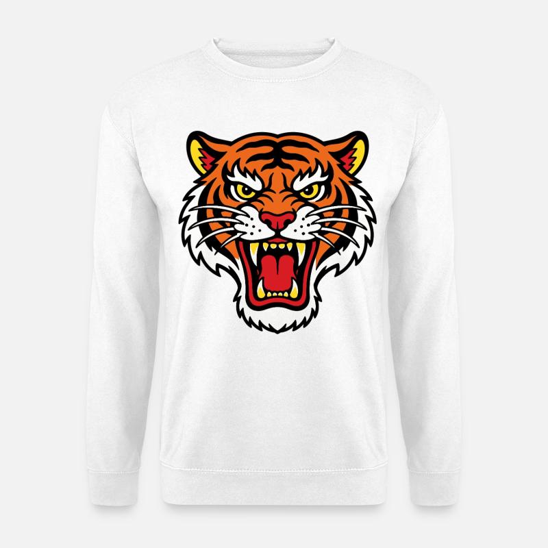 Wilder Tigerkopf-Tattoo-Stil - Unisex Pullover - Weiß