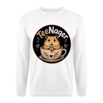 Kuscheltier im Teebecher Teenager Wortspiel - Unisex Pullover - Weiß - Vorne - Alina (178cm) & Michal (187cm)