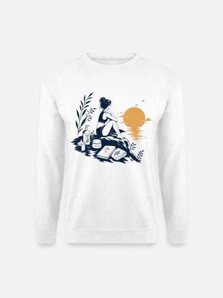 Einsamkeit bei Sonnenuntergang am Wasser - Unisex Pullover - Weiß