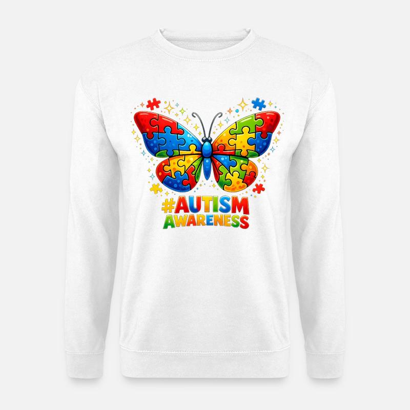 Autismus-Schmetterlings-Farbpuzzle-Geschenk - Unisex Pullover - Weiß