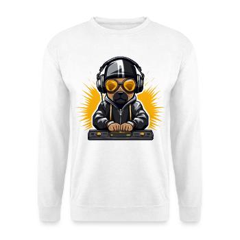DJ Hund im Hoodie mit Kopfhörer - Unisex Pullover - Weiß - Vorne