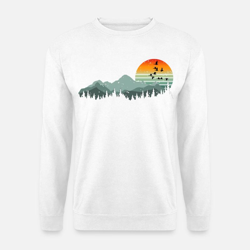 Vintage Mountain Sunrise Retro Naturabenteuer - Unisex Pullover - Weiß