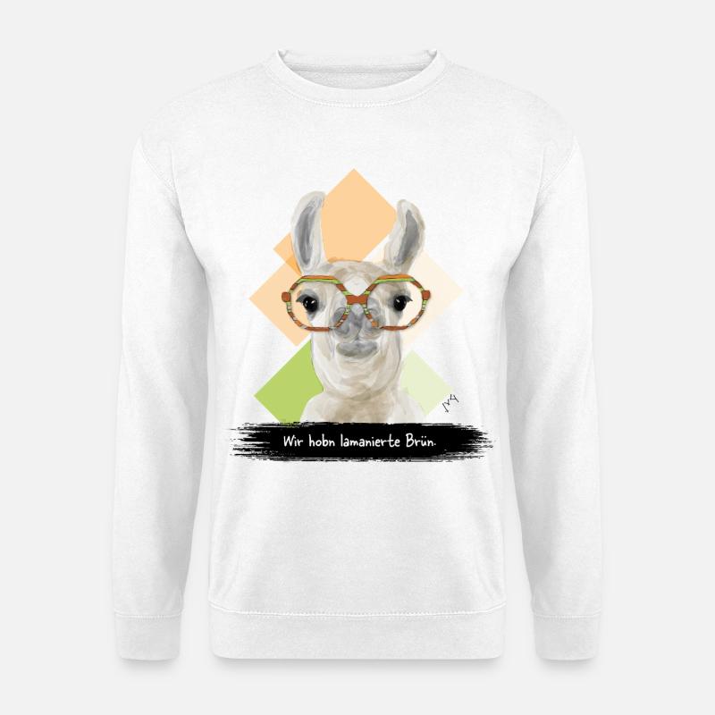 JvG Lama "Wir hobn lamanierte Brün." - Unisex Pullover - Weiß