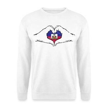 Haiti_Flagge_Hände_Herzform_used - Unisex Pullover - Weiß - Vorne