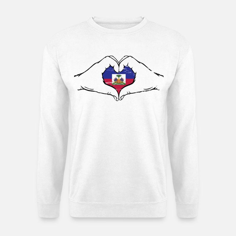 Haiti_Flagge_Hände_Herzform_used - Unisex Pullover - Weiß