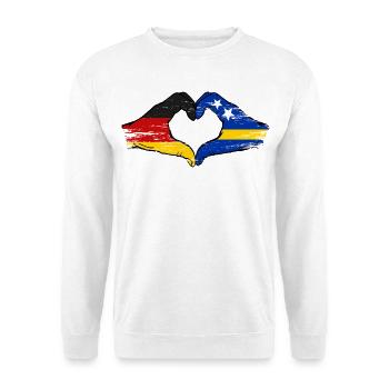 Deutschland_Curaçao_Flagge_Haende_Herzform_used - Unisex Pullover - Weiß - Vorne