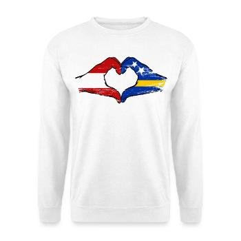 Oesterreich_Curacao_Flagge_Haende_Herzform_used - Sweat-shirt Unisexe - blanc - Devant