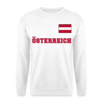 ÖSTERREICH Trikot Look - Flagge Fahne auf Brust - Unisex Pullover - Weiß - Vorne - Alina (178cm) & Michal (187cm)