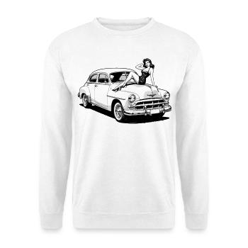 T-shirt classique Pin-Up Car Hot Up de la Hot Flip - Sweat-shirt Unisexe - blanc - Devant