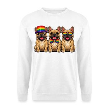3 Frenchies Pride Dogs Rainbow Colors LGBTQ - Unisex Sweatshirt - white - Front