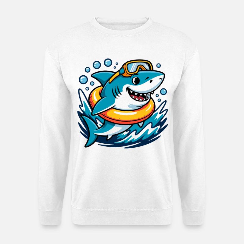 Lustiger Hai mit Schwimmring - Unisex Pullover - Weiß