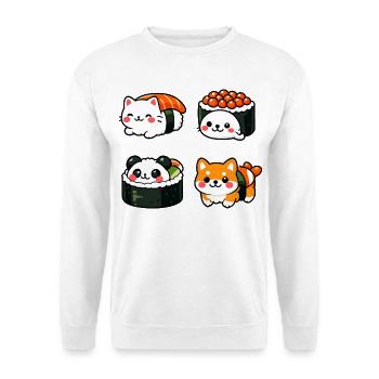 Kawaii Sushi Tierchen Kollektion - Unisex Pullover - Weiß - Vorne - Alina (178cm) & Michal (187cm)