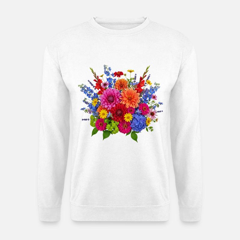 Blütenexplosion – Bunter Sommerstrauß - Unisex Pullover - Weiß