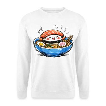 Kawaii Sushi-Ramen Bowl Illustration - Unisex Pullover - Weiß - Vorne - Alina (178cm) & Michal (187cm)