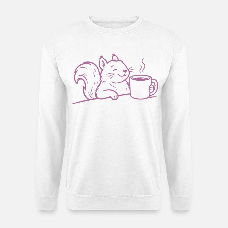 Eichhörnchen Kaffee Illustration Kaffeeliebe - Unisex Pullover - Weiß