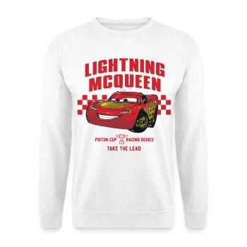 Cars Piston Cup Mit Lightning McQueen Und Spruch - Unisex Pullover - Weiß - Vorne - Alina (178cm) & Michal (187cm)