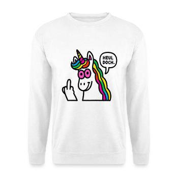 Regenbogen Unicorn Mittelfinger - Unisex Pullover - Weiß - Vorne