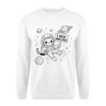 Ich brauche mehr Freiraum Katze im Weltall - Unisex Pullover - Weiß - Vorne - Alina (178cm) & Michal (187cm)