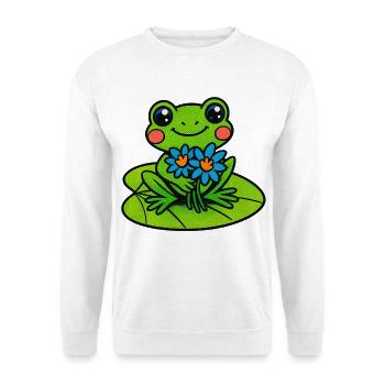Grenouille joyeuse avec un bouquet de fleurs - Sweat-shirt Unisexe - blanc - Devant