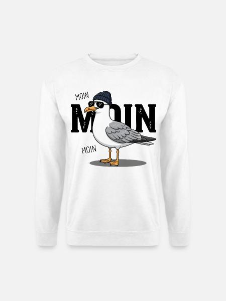 Seemöwe mit Mütze und Sonnenbrille Moin Ostsee - Unisex Pullover - Weiß