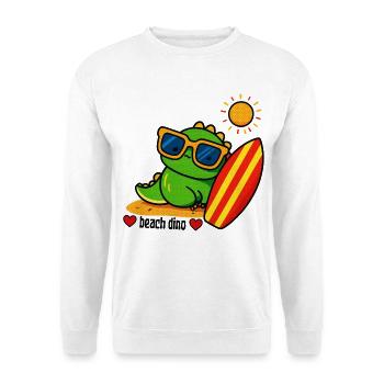 Dinosaure de plage avec planche de surf - Sweat-shirt Unisexe - blanc - Devant
