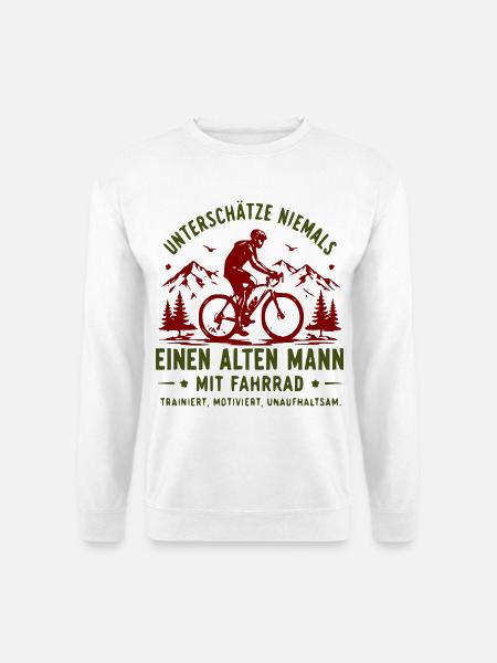 Unterschätze niemals alten Mann am Fahrrad - Unisex Pullover - Weiß