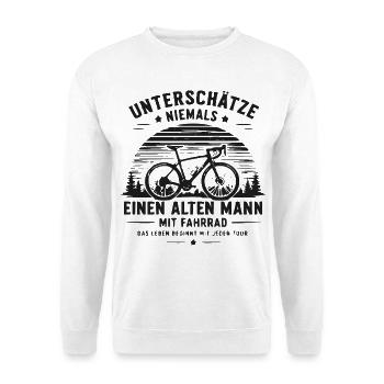 Unterschätze niemals alten Mann mit Fahrrad - Unisex Pullover - Weiß - Vorne