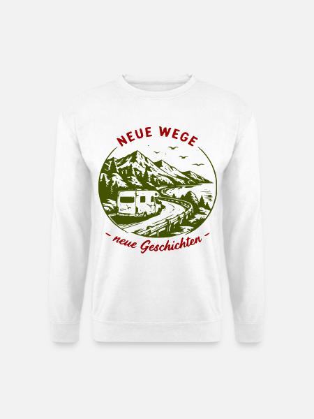 Neue Wege – Camperabenteuer am Berg - Unisex Pullover - Weiß
