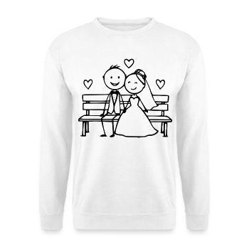 Wedding couple cartoon on the bench - Unisex Sweatshirt - white - Front