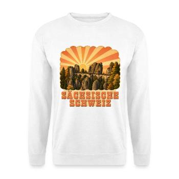 Sächsische Schweiz Bastei Sonnenaufgang - Unisex Pullover - Weiß - Vorne - Alina (178cm) & Michal (187cm)