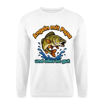 Angeln mit Papa – Alles ist gut - Unisex Pullover - Weiß - Vorne