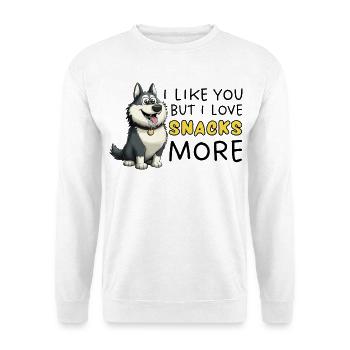 Dessin animé Sibérien Husky Snack Lover - Sweat-shirt Unisexe - blanc - Devant