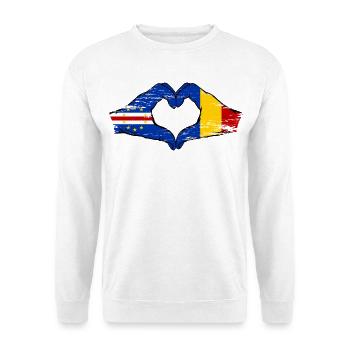 Kap Verde Rumänien Flagge Hände Herzform used - Unisex Pullover - Weiß - Vorne