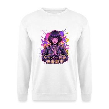 Cyber Geisha im Neonstadt - Unisex Pullover - Weiß - Vorne