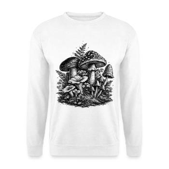 Vintage Waldpilze Linolschnitt - Unisex Pullover - Weiß - Vorne
