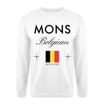 Mons Belgien Koordinaten Reise Souvenir - Unisex Pullover - Weiß - Vorne