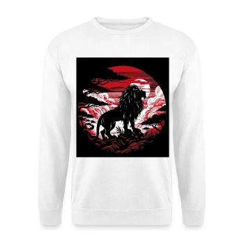Löwe in der roten Sonne – Afrikanische Savanne im Grav-Stil - Unisex Pullover - Weiß - Vorne